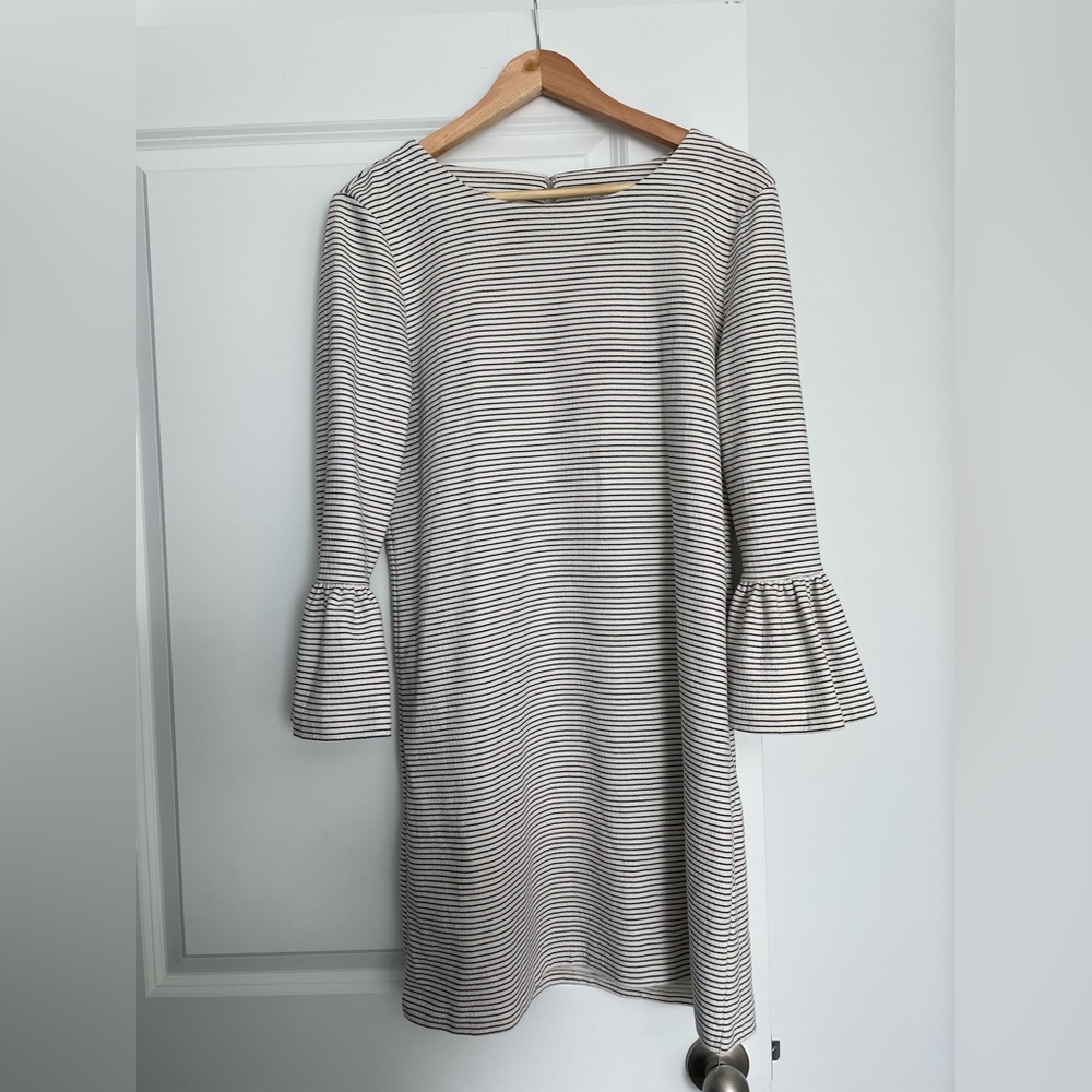 J. Crew Gray Sheath Dress with Bell Sleeves Medium size black and white cotton - Picture 6 of 15